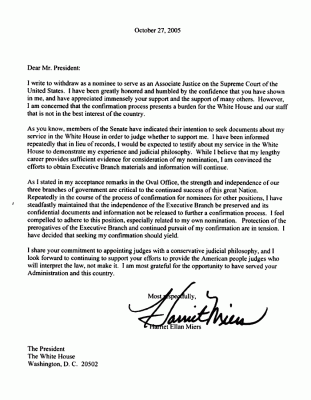 Miers Withdraw Letter