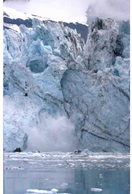 glacier falling into water