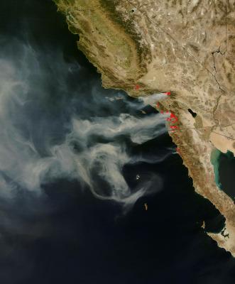 california fires satellite wildfires nasa fire 2007 climate change southern pacific smoke diego san ocean global over report induced warming
