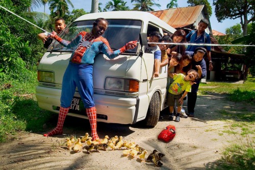 spiderman stops minibus