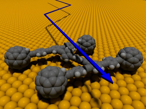 James Tour and coworkers at Rice University synthesized a molecular car with four carbon-based wheels that roll on axles made from linked carbon atoms. The nano-car's molecular wheels are 5,000 times smaller than a human cell. A powerful technique that allows viewing objects at the atomic level called scanning tunneling microscopy reveals the wheels roll perpendicular to the axles, rather than sliding about like a car on ice as the car moves back and forth on a surface.